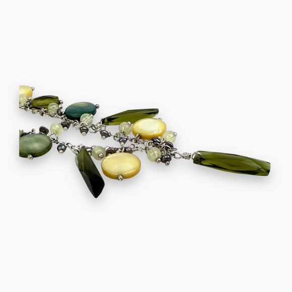 Lia Sophia Sea Grass Necklace Mother Of Pearl Discs Dangling Green White Beads - Picture 5 of 8